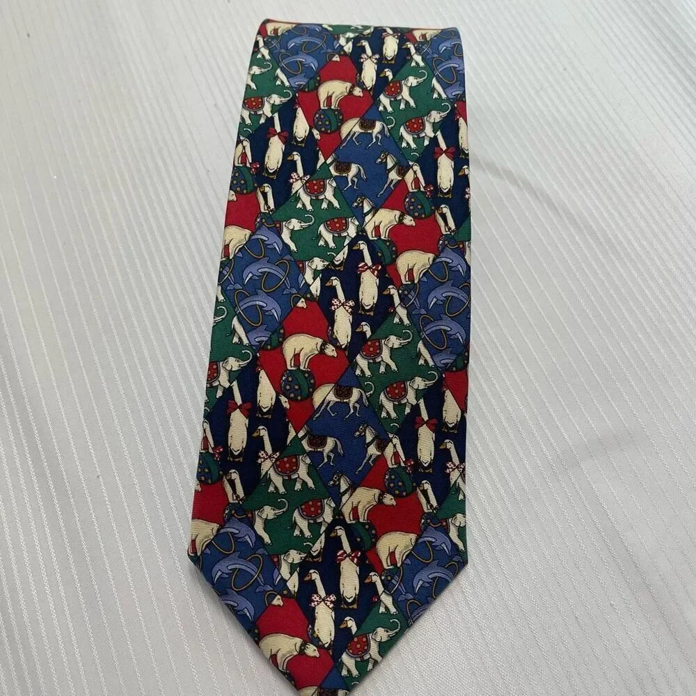 Brooks Brothers Silk Polar Bear Elephant Duck Dolphin Animal Tie Necktie